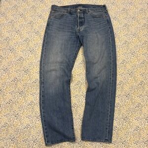 Levi's 501 Jeans Button Fly Straight Leg Men's 34X32 Blue Dark‎ Wash Denim